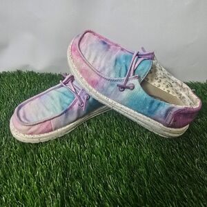 Hey Dude Size Y1 Multi Wendy Youth Dreamer Kids Unicorn Tie Dye Loafers